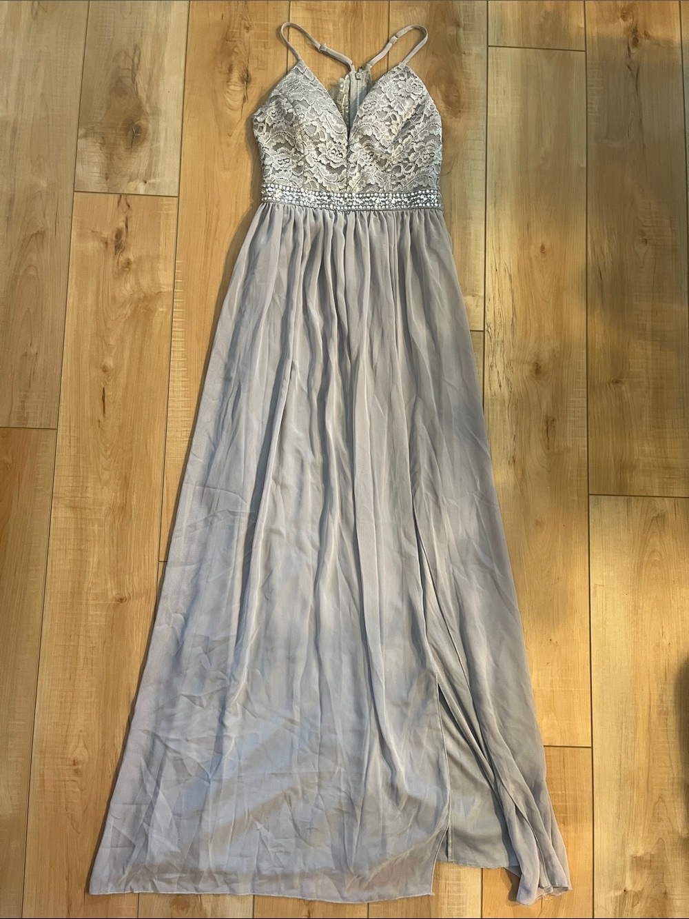 Source Unknown Lace Bodice Prom Dress in Light Gray